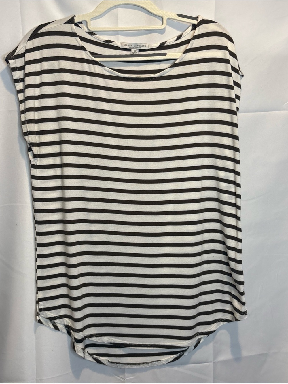 Green Envelope Olive Green and White Striped Short Sleeve Tee